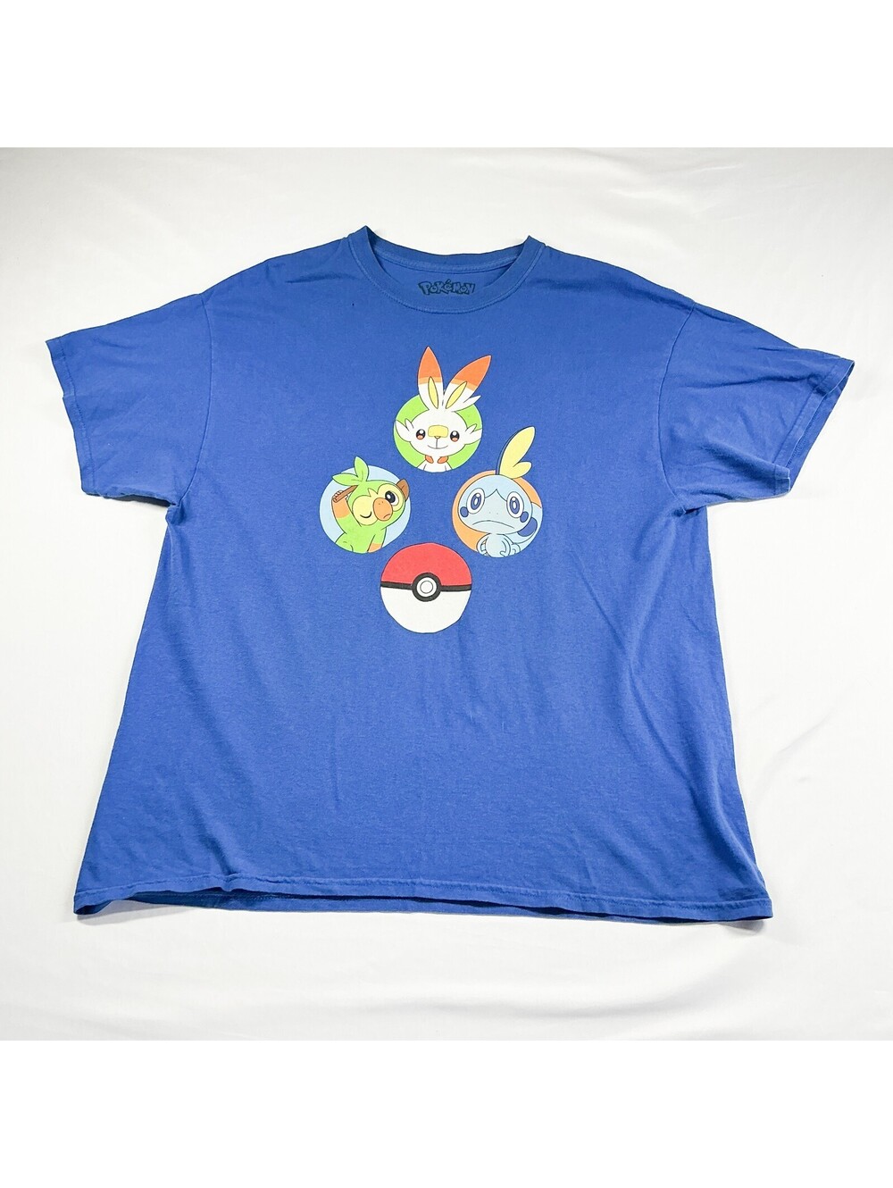 Pokémon Blue Graphic T-Shirt with Grookey Scorbunny Sobble and Poké Ball XL